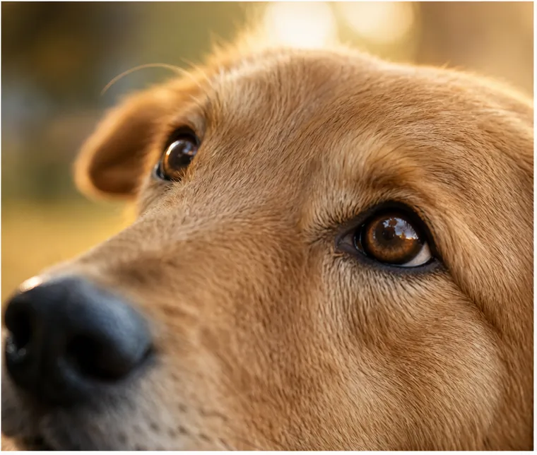 Perro mirando de cerca con calma